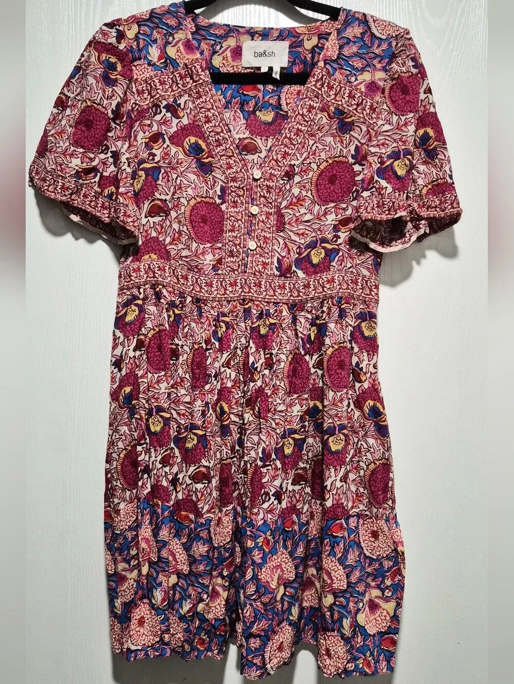 Ba&Sh Valia Floral Bohemian V-Neck Mini Dress Size Small - Picture 3 of 11